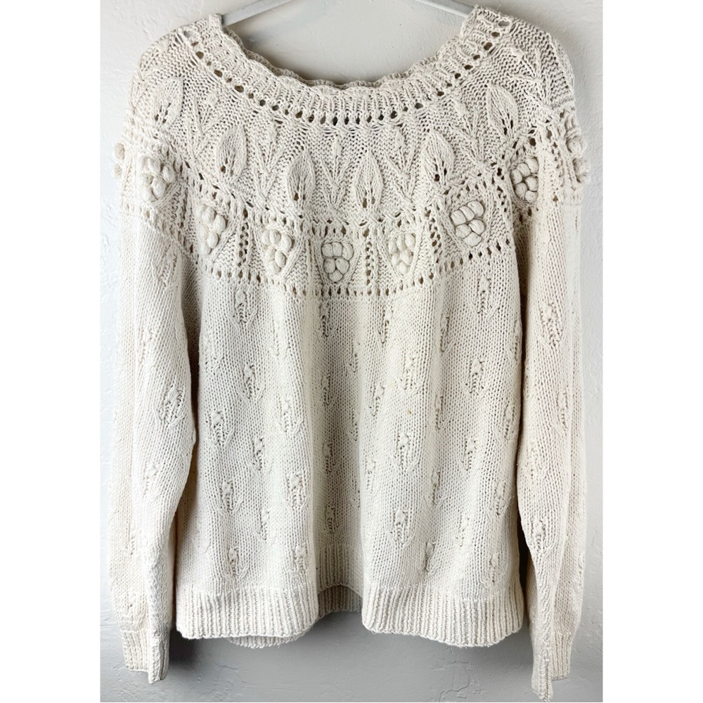 Vintage 90s ivory hand-knit sweater by Cape Isle Knitters Size XL Unisex